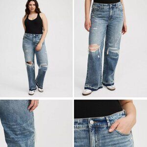 Torrid Plus 18 Women’s Perfect Wide Leg Stretch + Rigid Raw Hem Denim Blue Jeans